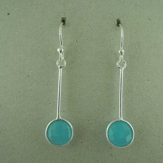 P158 OZ0935 OORHAAK Ag925 CHALCEDOON BLAUW  4CM STAAFJE+10MM ROND