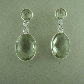 P159 OZ0937 OORSTEKER Ag925 AMETHIST GROEN 3CM 7MM ROND + 15MM OVAAL