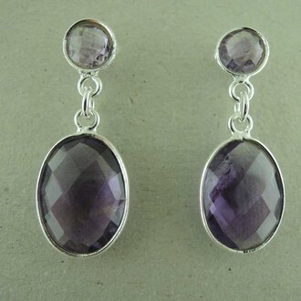 P159 OZ0938 OORSTEKER Ag925 AMETHIST PAARS 3CM 7MM ROND + 15MM OVAAL