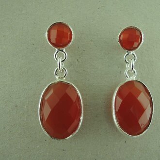 P159 OZ0940 OORSTEKER Ag925 CARNEOOL ORANJE 3CM 7MM ROND + 15MM OVAAL