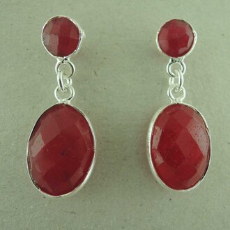 P159 OZ0941 OORSTEKER Ag925 JADE ROOS 3CM 7MM ROND + 15MM OVAAL