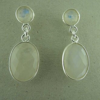 P159 OZ0942 OORSTEKER Ag925 MAANSTEEN WIT 3CM 7MM ROND + 15MM OVAAL