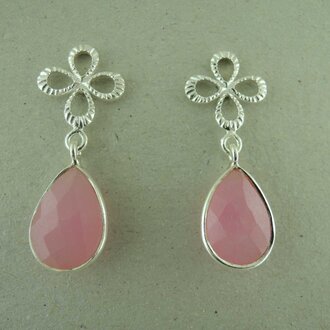 P160 OZ0948 OORSTEKER Ag925 JADE ROOS 3CM 12MM BLOEM + 15MM DRUPPEL