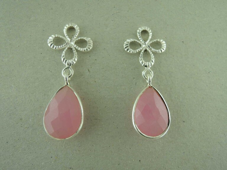 P160 OZ0948 OORSTEKER Ag925 JADE ROOS 3CM 12MM BLOEM + 15MM DRUPPEL