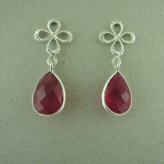 P160 OZ0949 OORSTEKER Ag925 JADE ROOS 3CM 12MM BLOEM + 15MM DRUPPEL