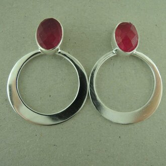 P161 OZ0955 OORSTEKER Ag925 JADE ROOS 28MM 15MM 8MM OVAAL