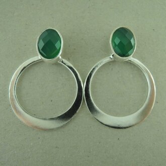 P161 OZ0956 OORSTEKER Ag925 ONIX GROEN 28MM 15MM 8MM OVAAL