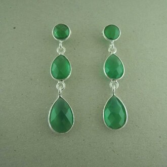 P157 OZ0921 OORSTEKER Ag925 ONIX GROEN 4CM ROND+X2DRUPPEL