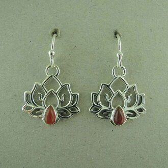 P174 OZ0964 OORHAAK Ag925 LOTUS 16MM CARNEOOL ORANJE DRUPPEL 7MM