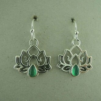 P174 OZ0966 OORHAAK Ag925 LOTUS 16MM ONIX GROEN DRUPPEL 7MM