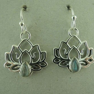 P174 OZ0967 OORHAAK Ag925 LOTUS 16MM LABRADORIET GRIJS DRUPPEL 7MM