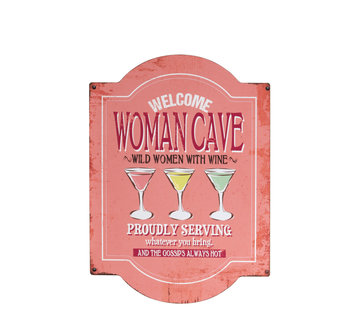 J-Line Decoration Plate Woman Cave Metal - Pink