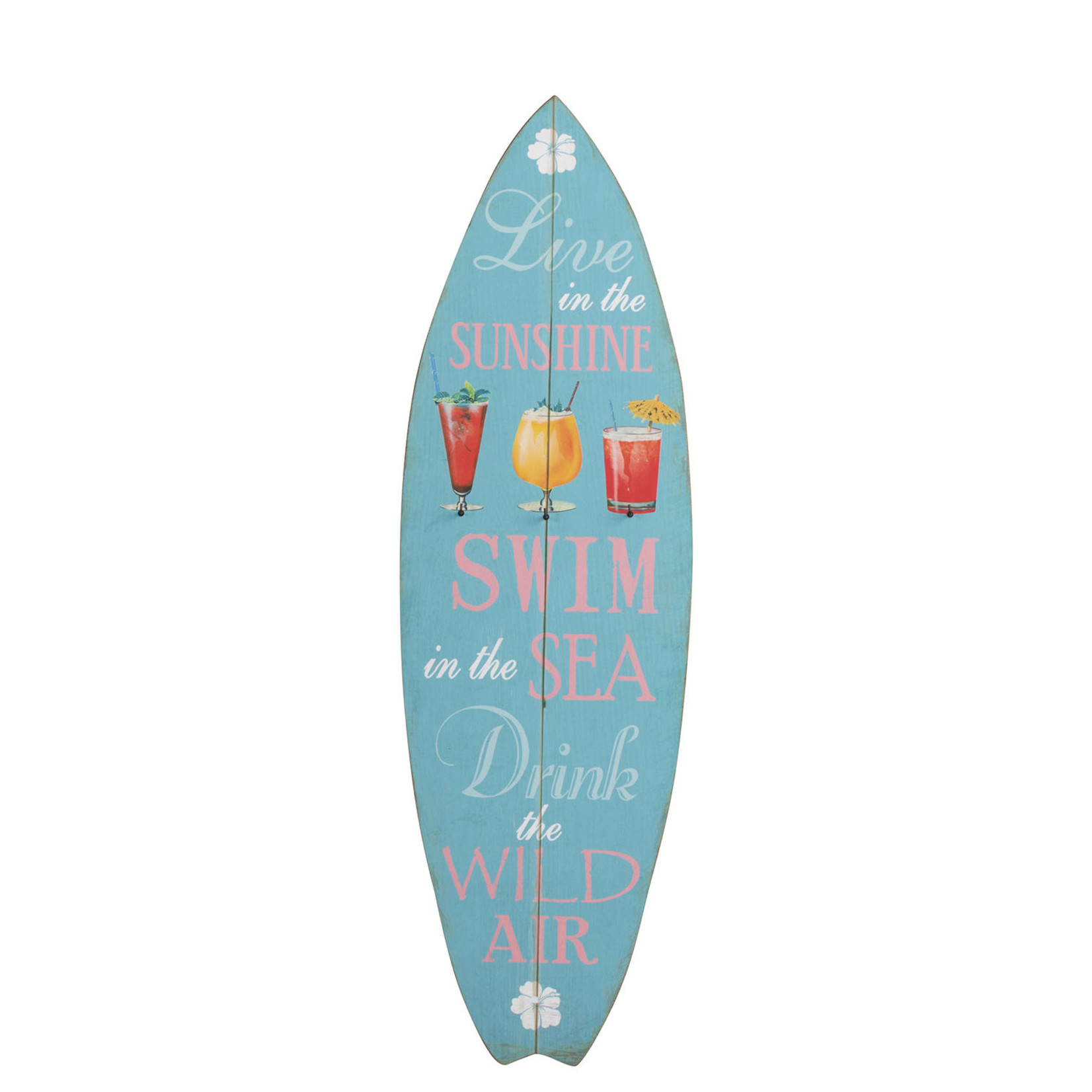 J-Line Decoratie Bord Surfplank Hout Blauw - Mix