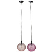 J-Line Hanglamp Glas Geribbeld Roze - Paars