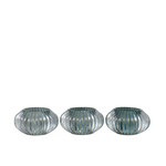 J-Line Tealight holder Glass Round Ribbed - Green