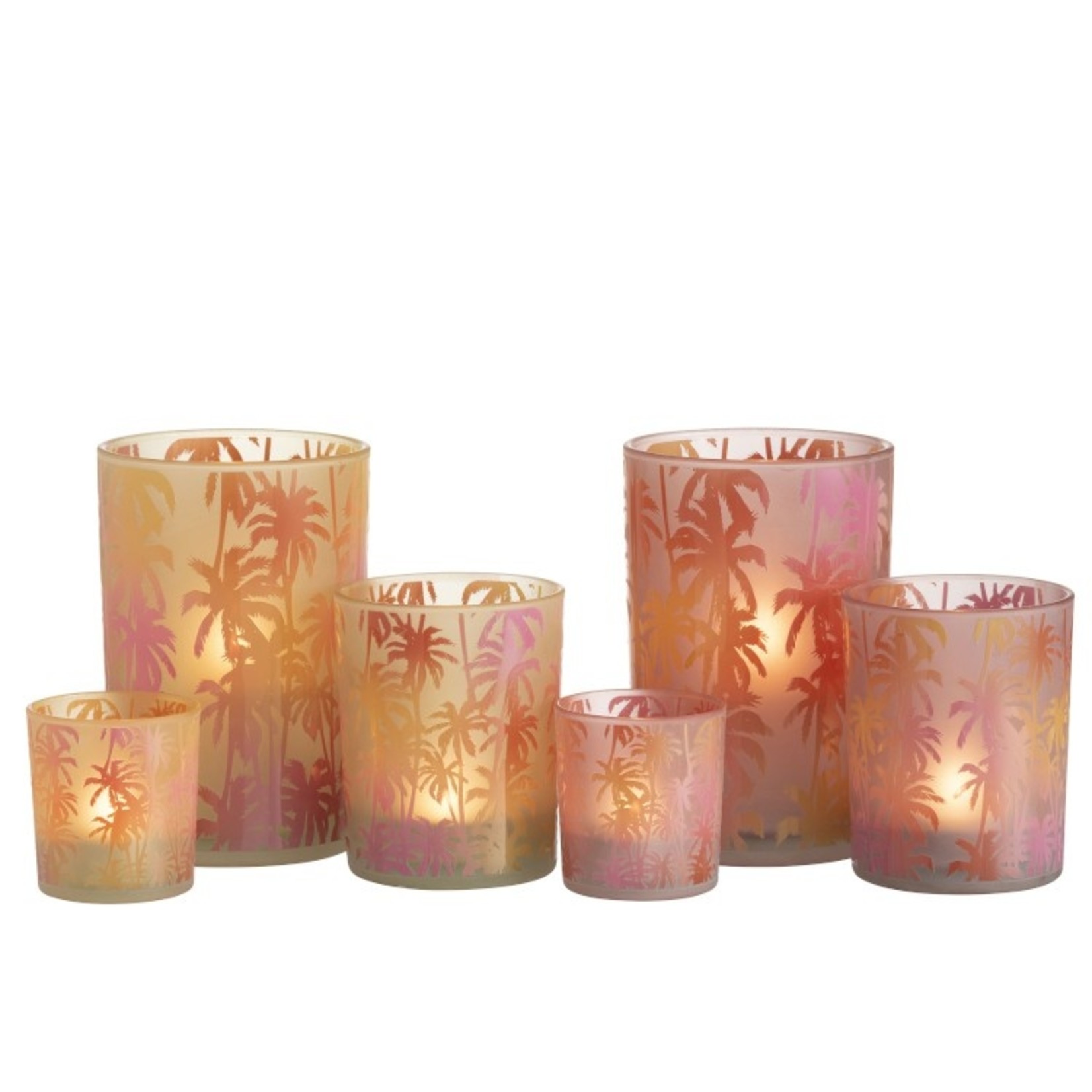 J-Line Tealight holder Glass Palm Tree Orange Pink - Large