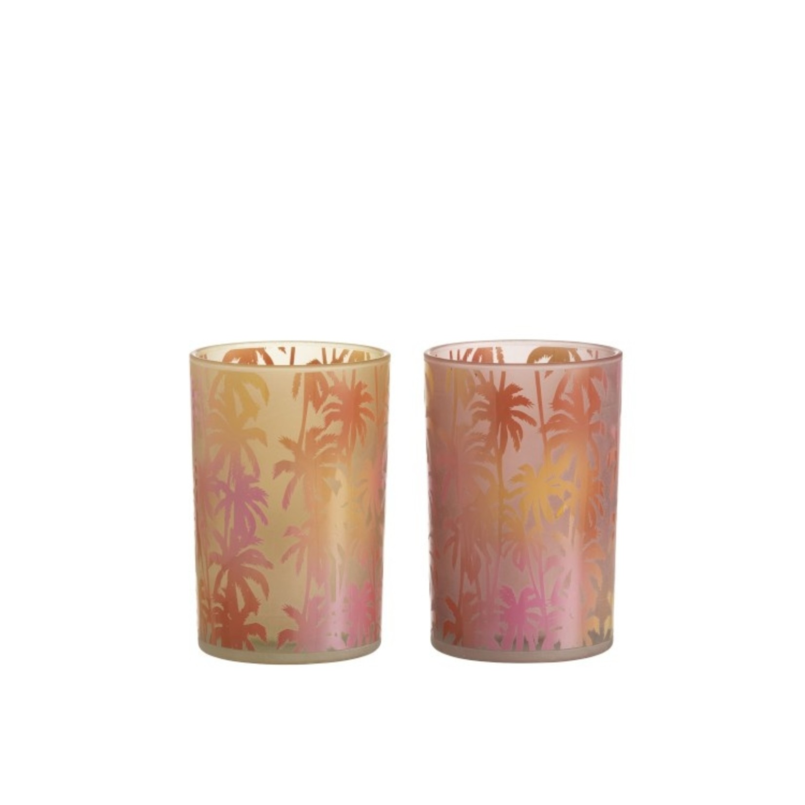 J-Line Tealight holder Glass Palm Tree Orange Pink - Large