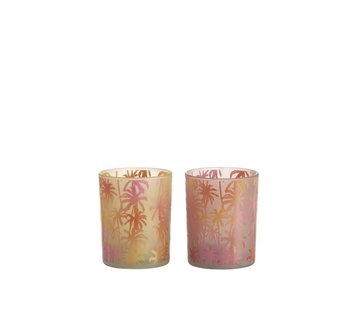 J-Line Tea Light Holder Glass Palm Tree Orange Pink - Medium