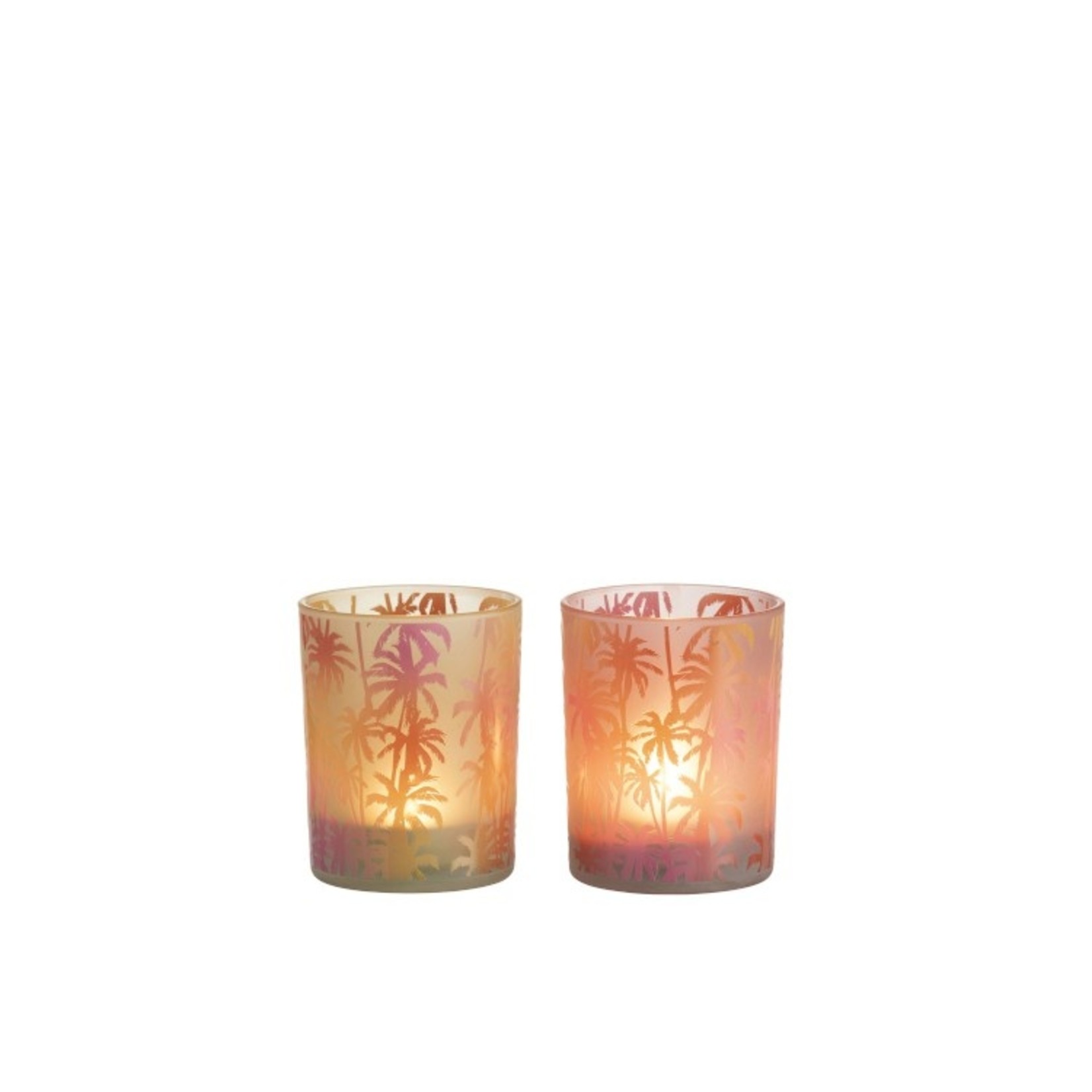 J-Line Tea Light Holder Glass Palm Tree Orange Pink - Medium