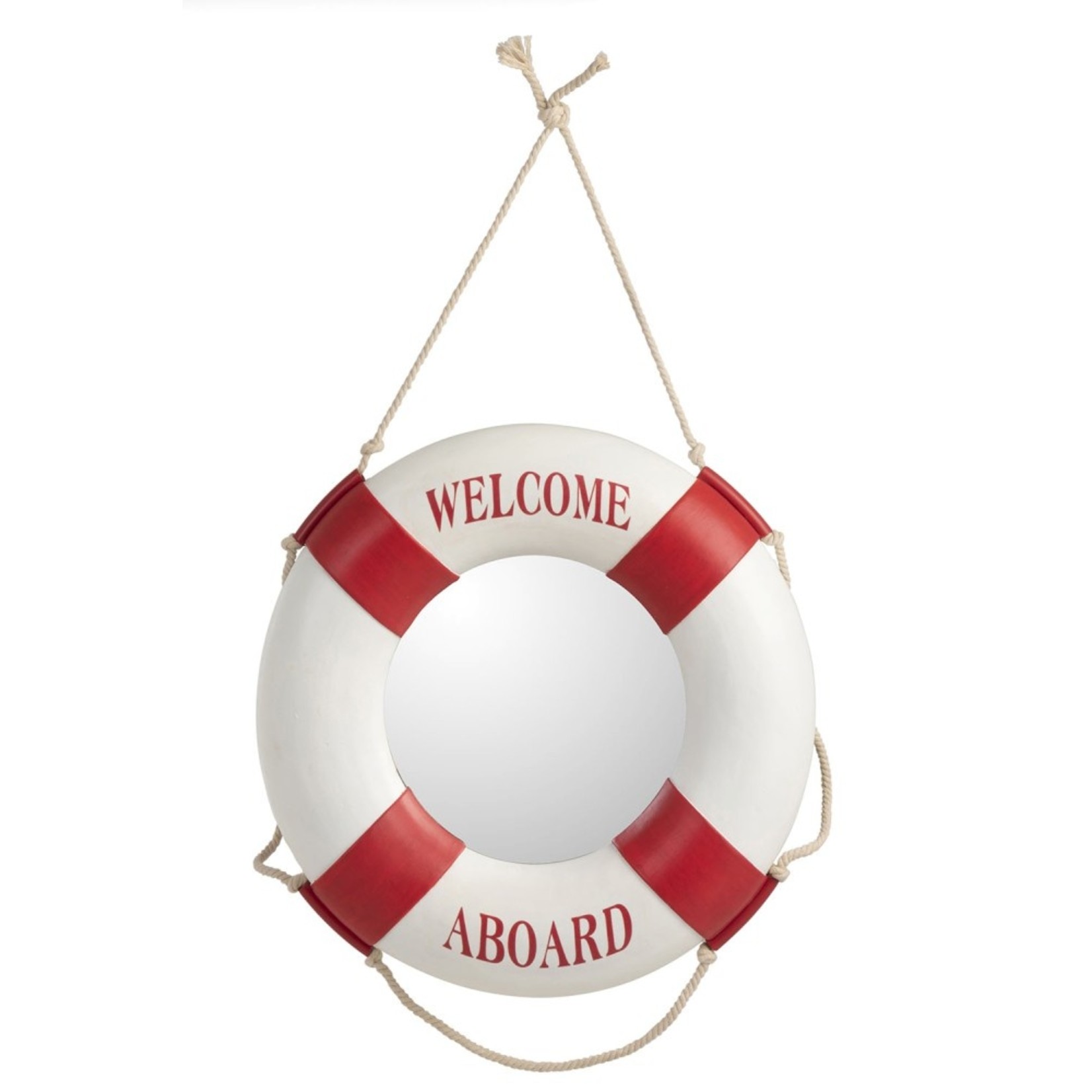 J-Line Wall mirror Round Ploy Lifebuoy Resin - Red