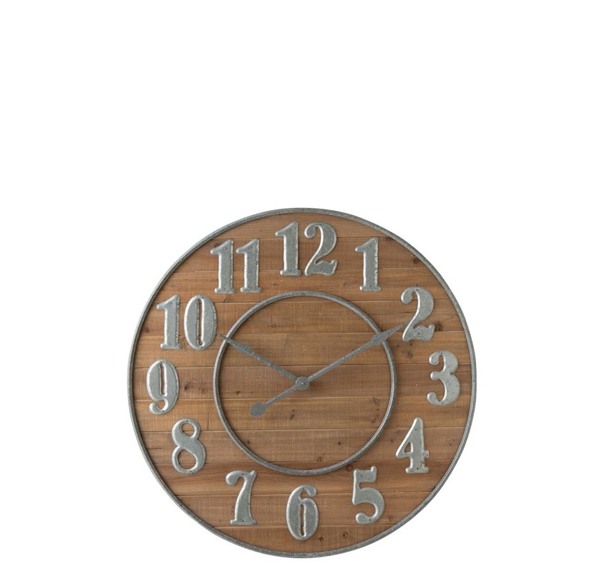 Wall Mirror Round Wood Arabic Numbers Natural Metal Silver Sl Wall Mirror Round Wood Arabic Numbers