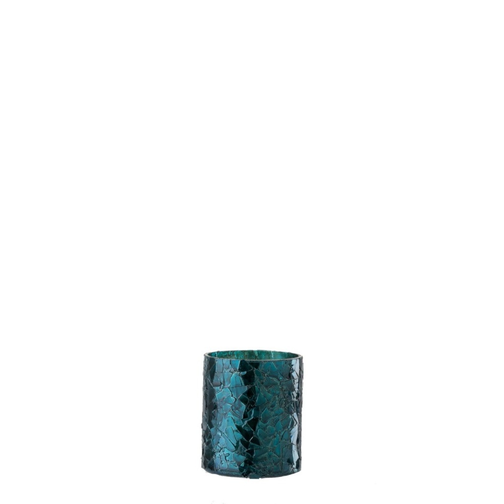 J-Line Tealight holder Cylinder Glass Glitter Blue - Small