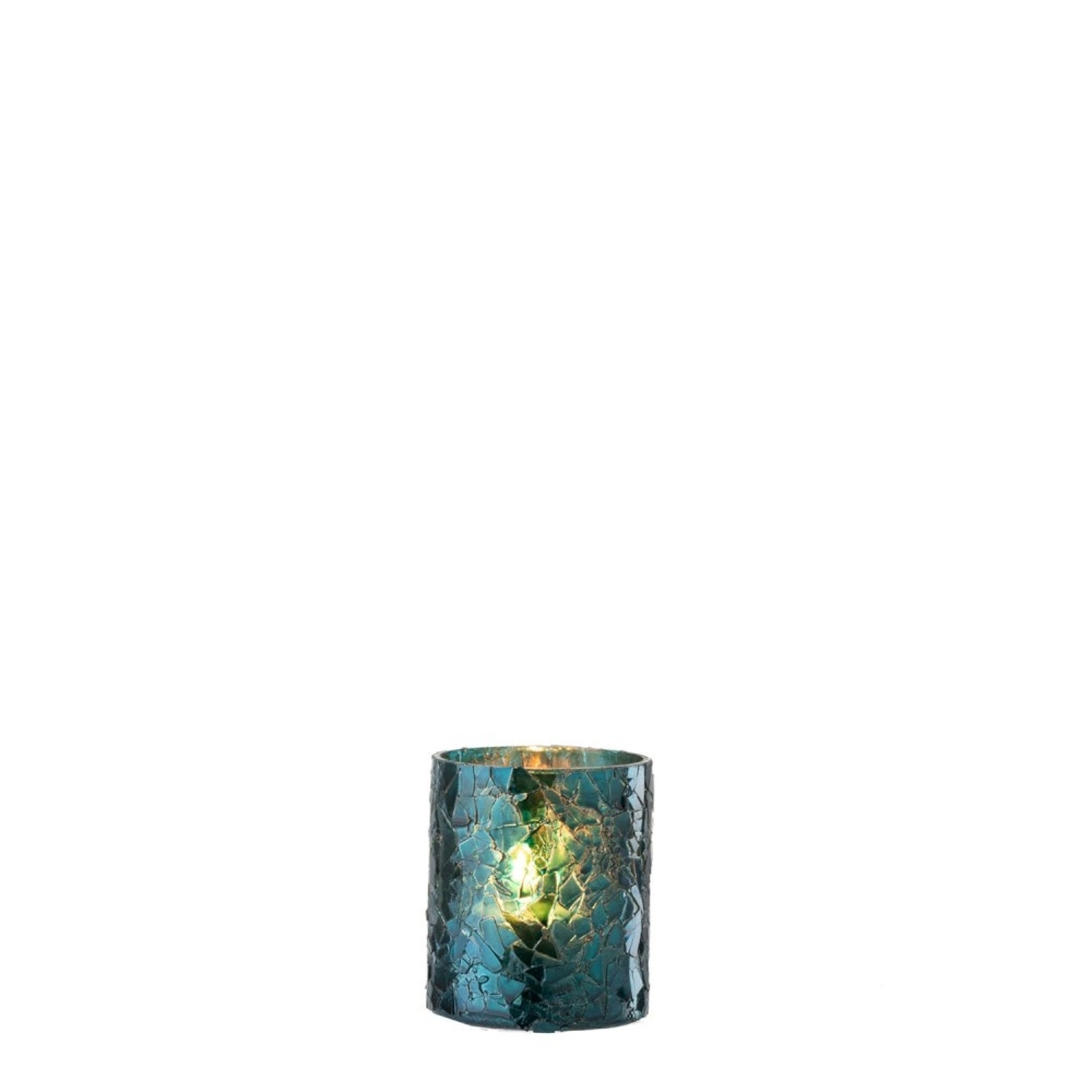 J-Line Tealight holder Cylinder Glass Glitter Blue - Small