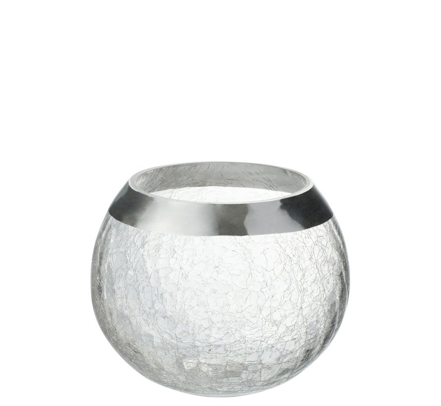 Tealight Holder  Sphere Broken Glass Transparent Silver - Large