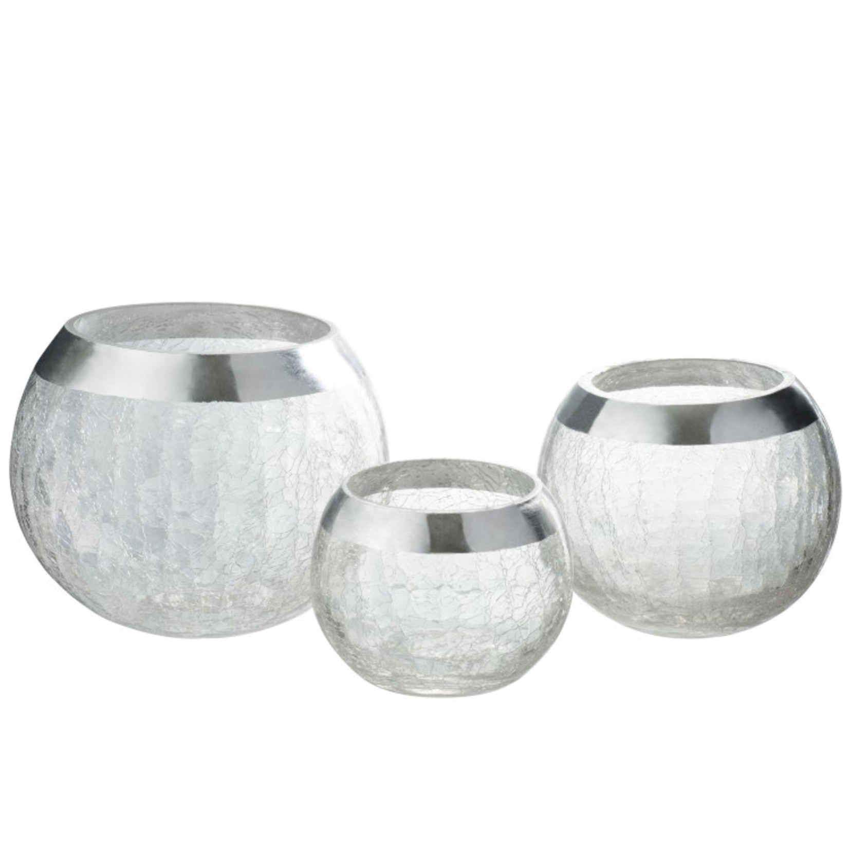 J-Line Theelichthouder Bol Gebroken Glas Transparant Zilver - Small