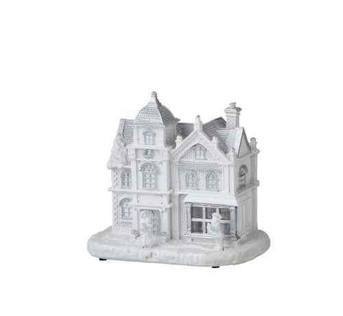 J-Line Decoration House With Figures Winter Led Lighting White - Silver
