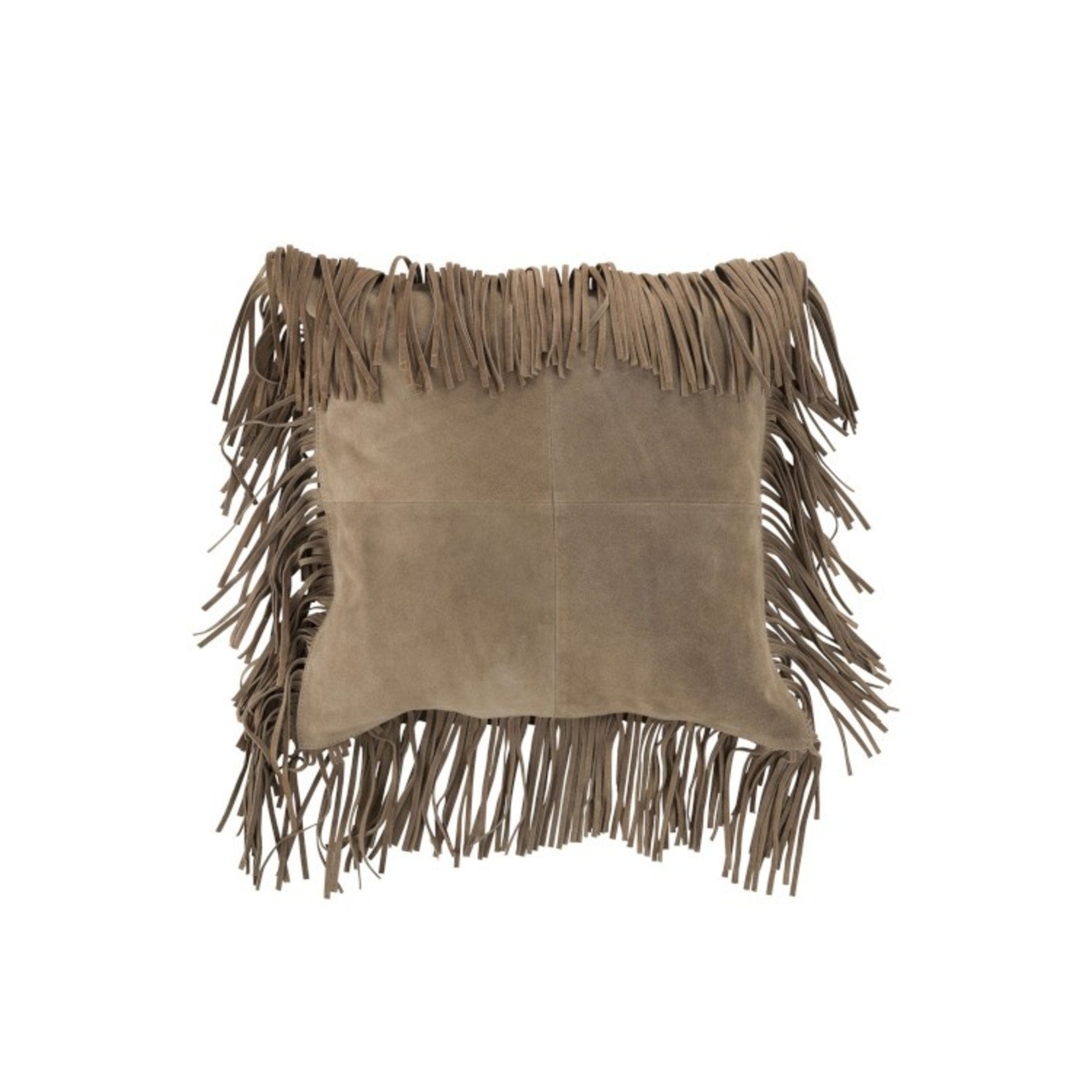 J-Line Cushion Square fringed Leather - Beige