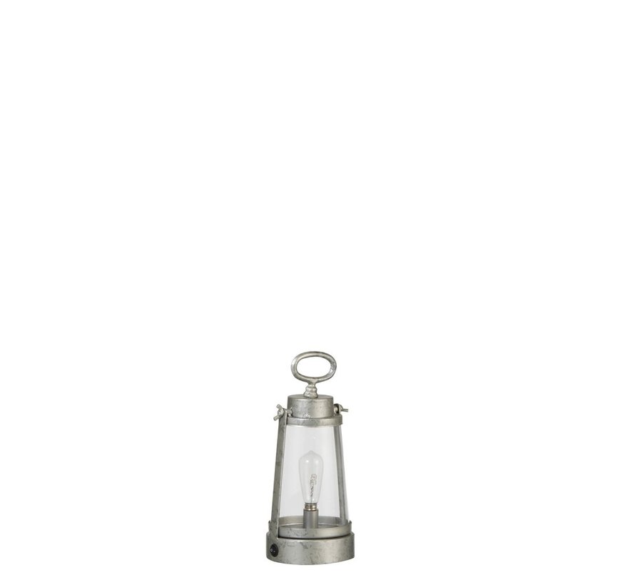 Tafellamp Lantaarn Led Batterij Metaal Glas Zilvergrijs - Small