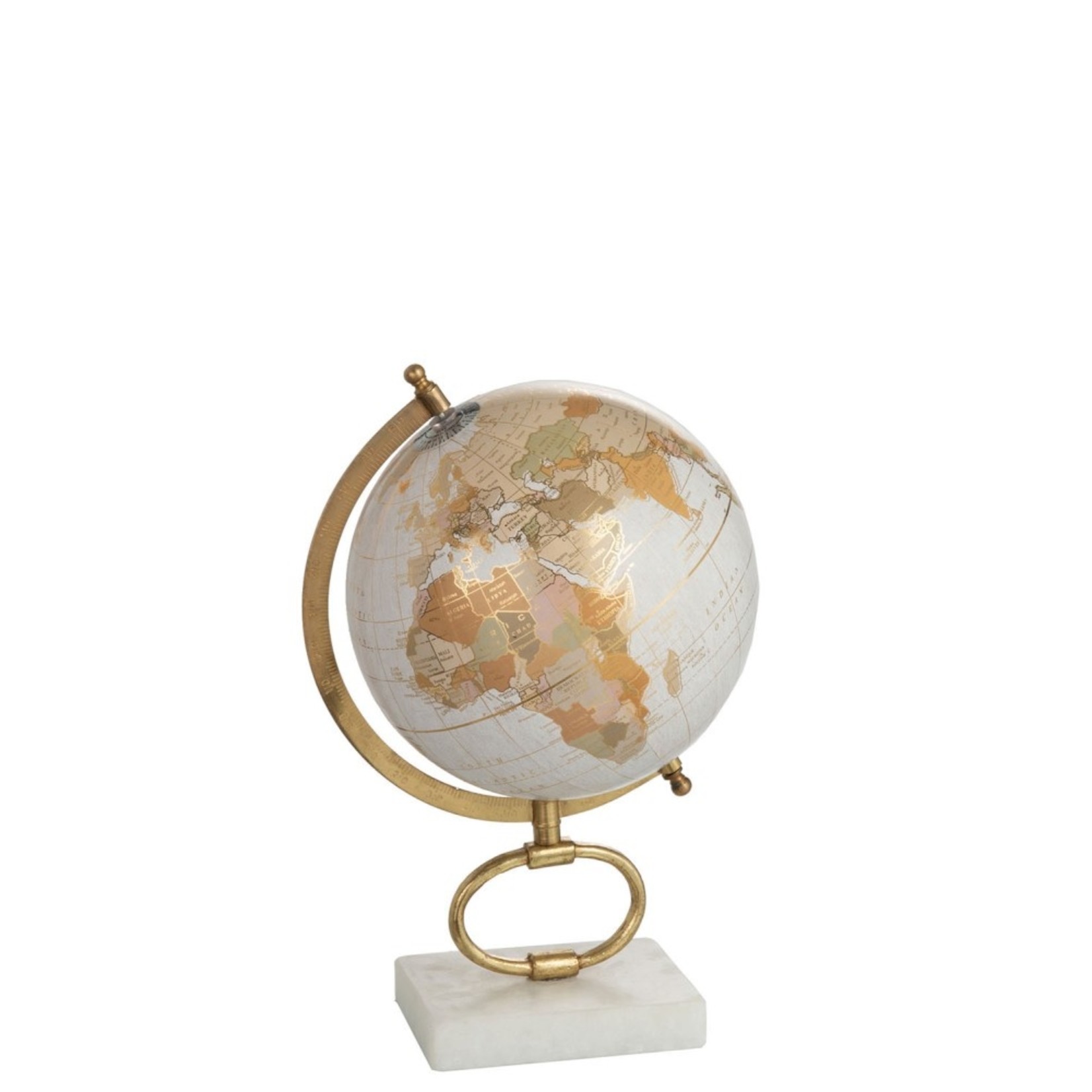 J-Line Globe On Foot Marble White Metal Gold - Medium