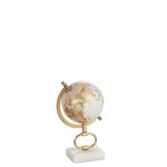 J-Line Globe On Foot Marble White Metal Gold - Small
