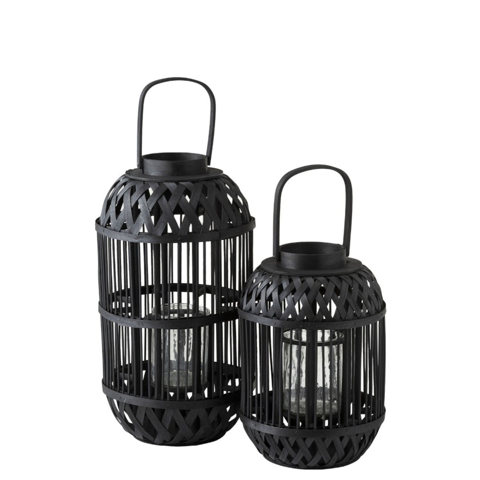 J-Line Lantern Cylinder Rattan Glass Black - Large