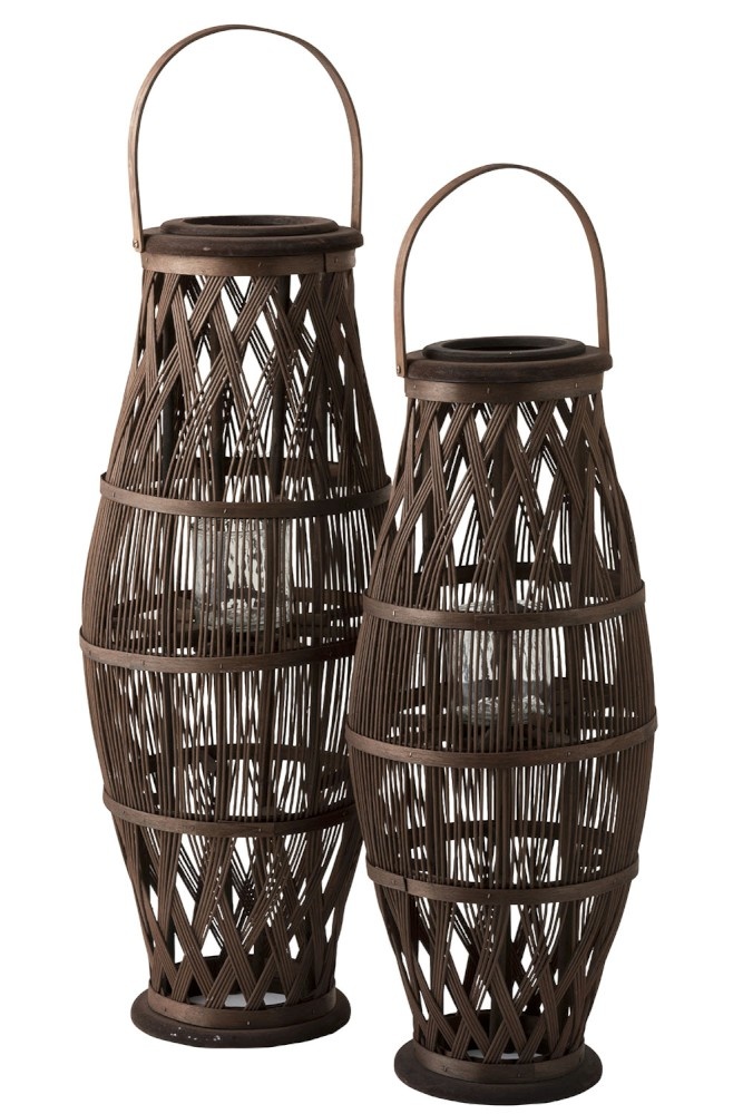 Lantern Cylinder High Rattan Glass 