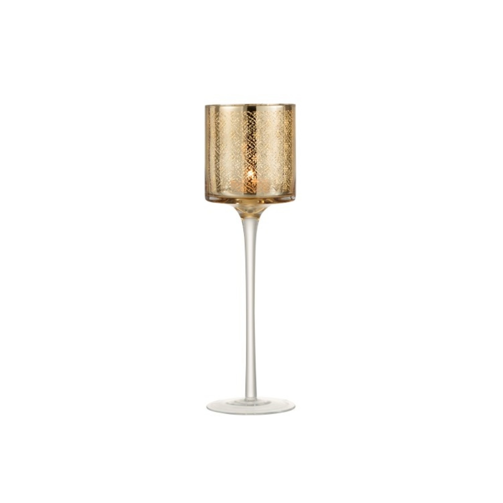 J-Line Tea Light Holder Oriental Glass On Foot Gold - Large