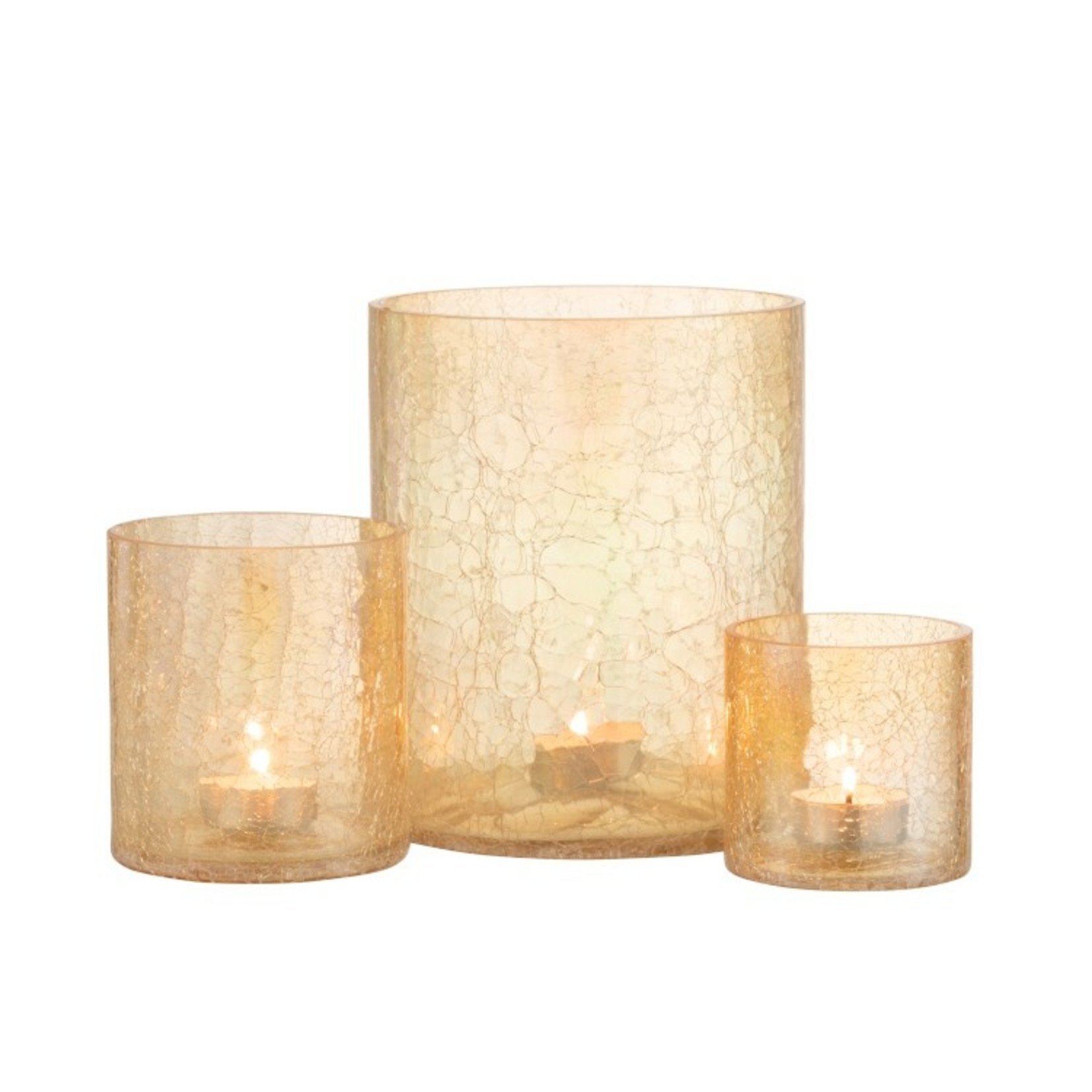 J-Line Tealight holder Glass Crackle Transparent Amber - Medium