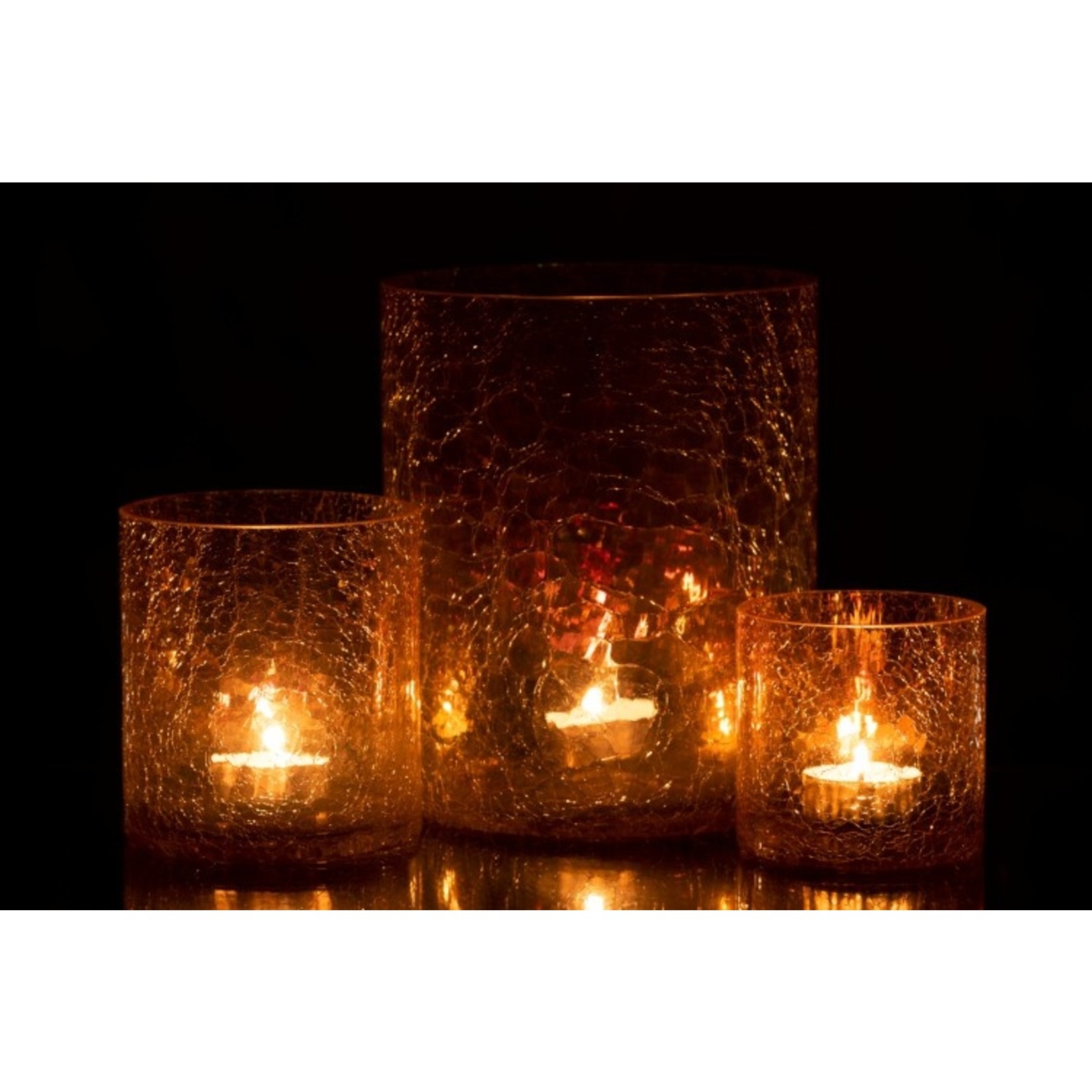 J-Line Tealight holder Glass Crackle Transparent Amber - Medium