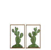 J-Line Wanddecoratie Cactussen Metaal Hout Bruin - Groen