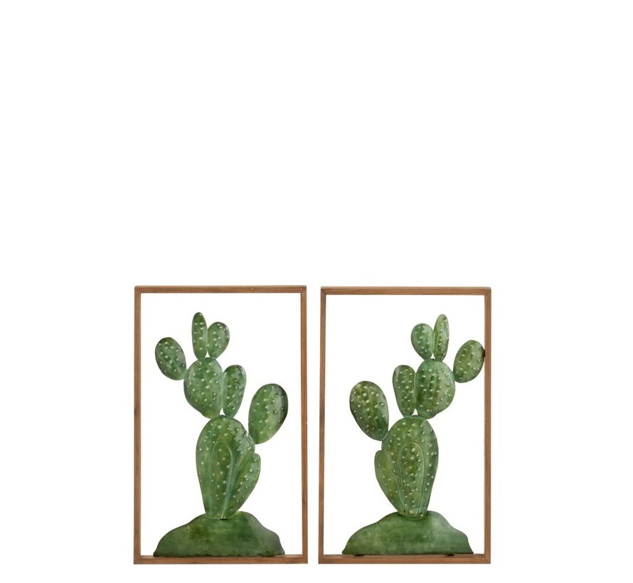 Wanddecoratie Cactussen Metaal Hout Bruin Groen