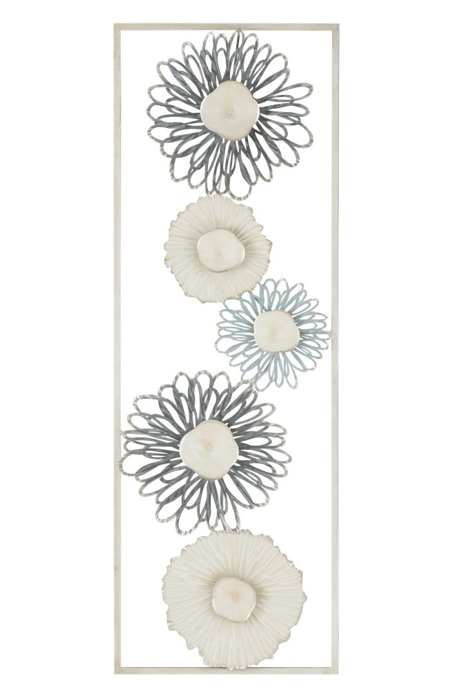 Wall Decoration Rectangle Flowers Metal Blue Gray White Sl Homedecoration Com