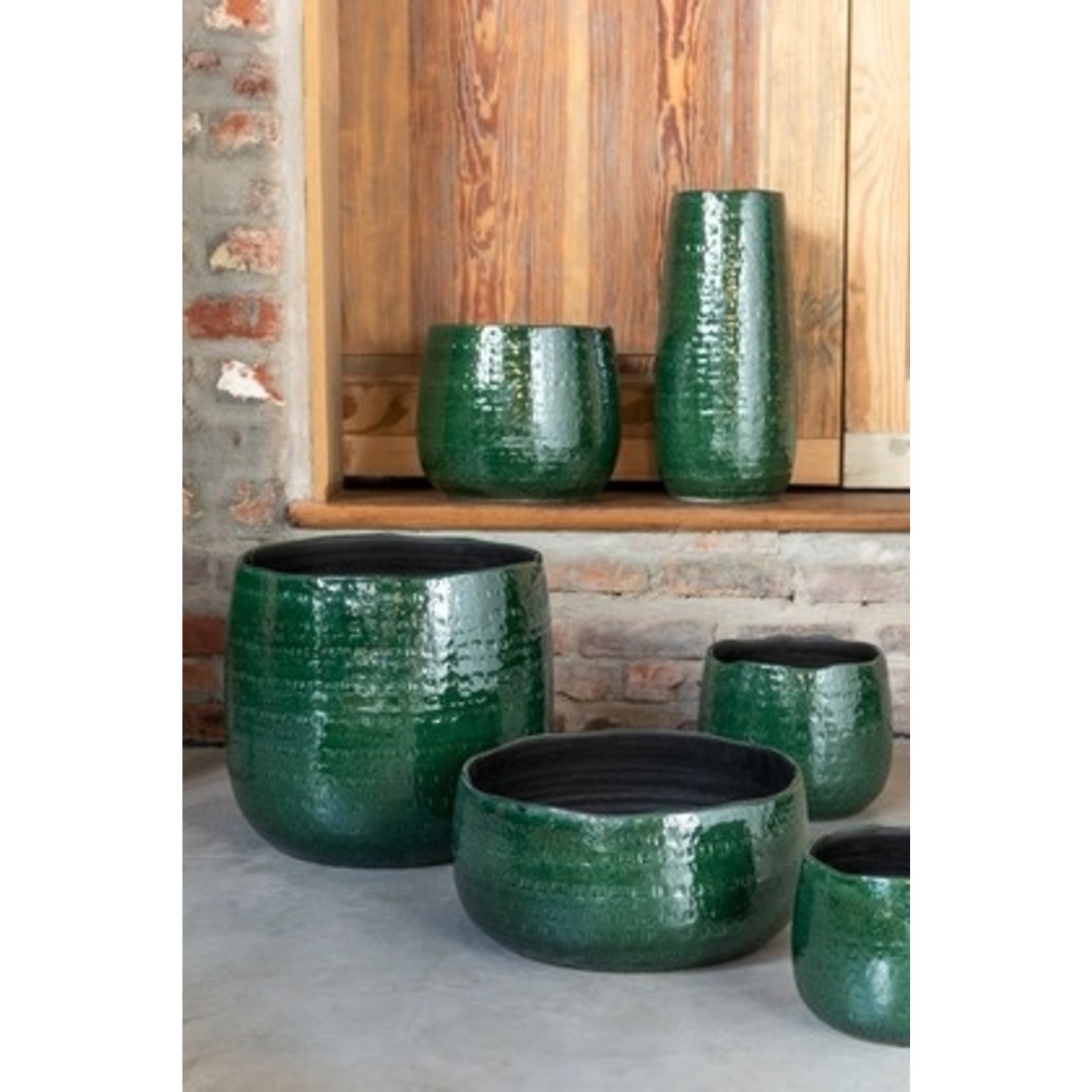 J-Line Flowerpot Round Ceramic Pattern Green - Medium