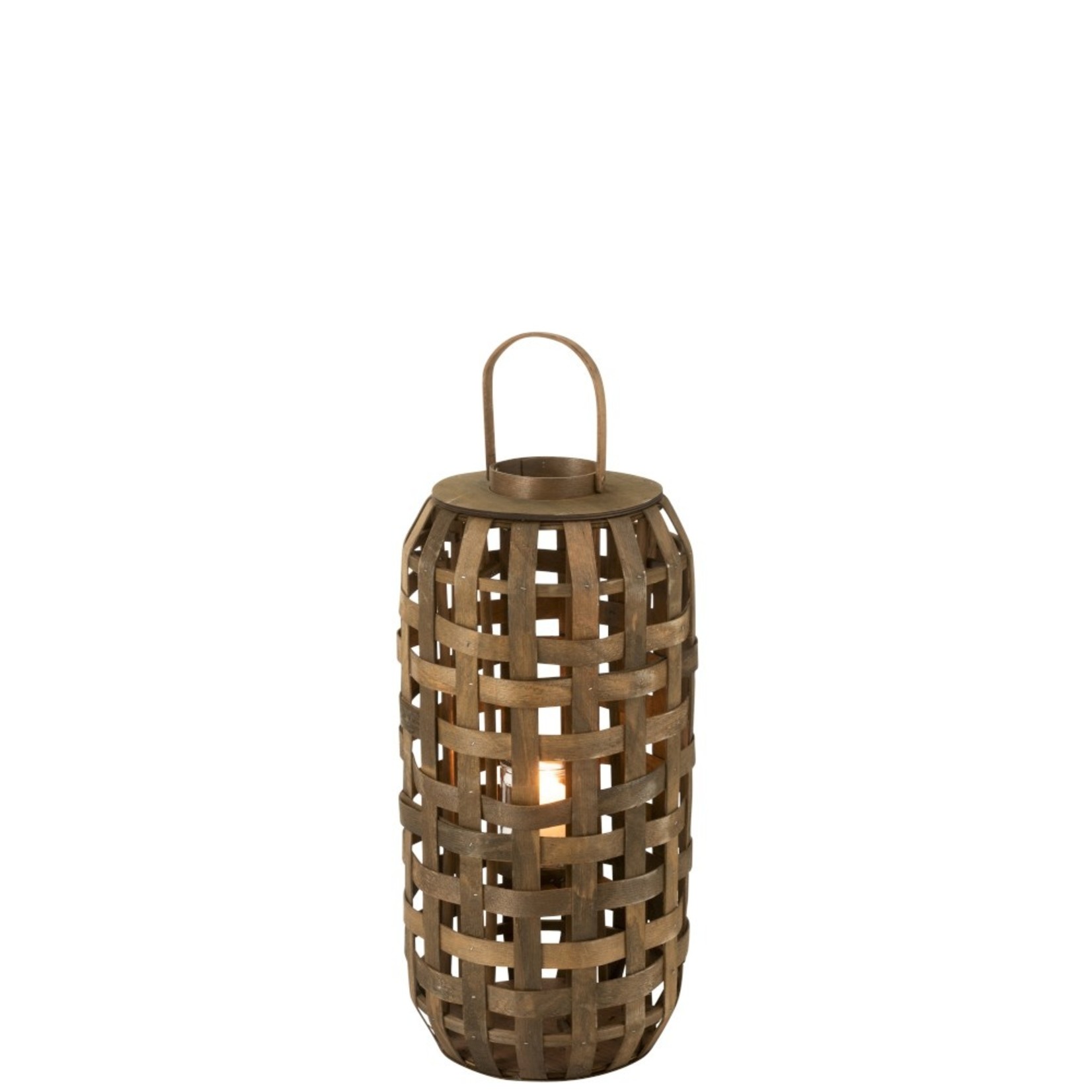 J-Line Lantern Cylinder Textured Wood Dark Brown - Small