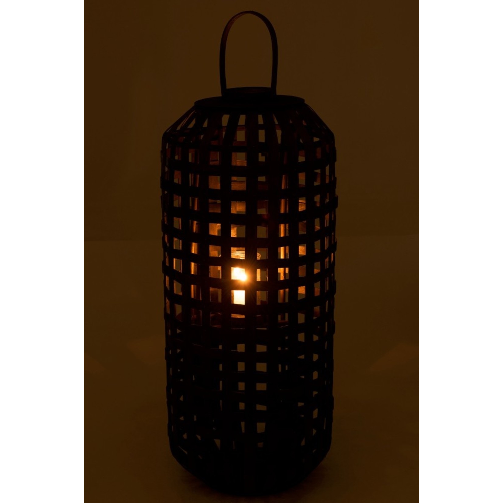 J-Line Lantern Cylinder Textured Wood Dark Brown - Large