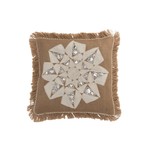 J-Line Cushion Square Abstract Flower Burlap Brown - White