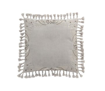 J-Line Cushion Square Velvet Moroccan Sequins Tassels - Gray