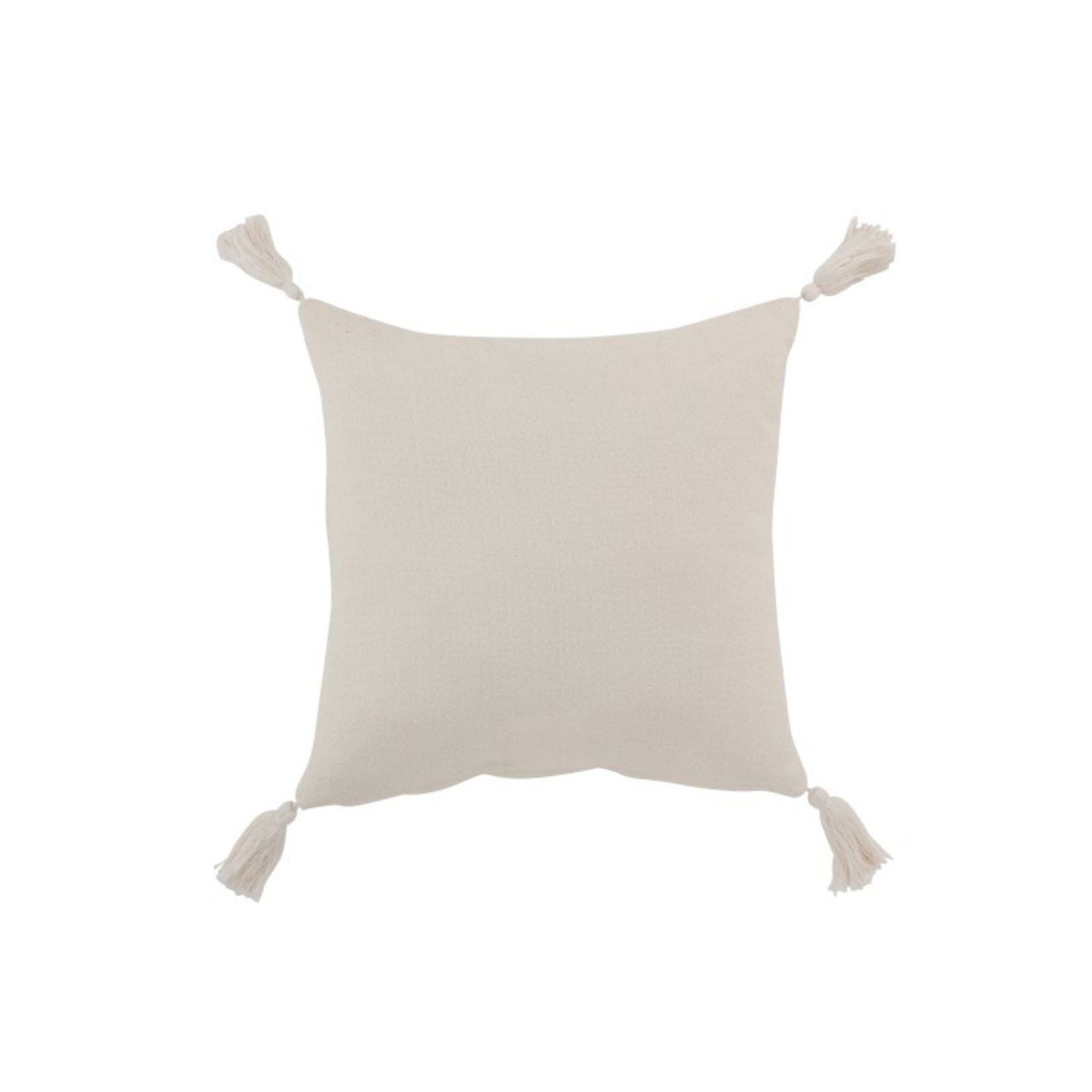 J-Line Cushion Square Cotton Flower Tassels - White