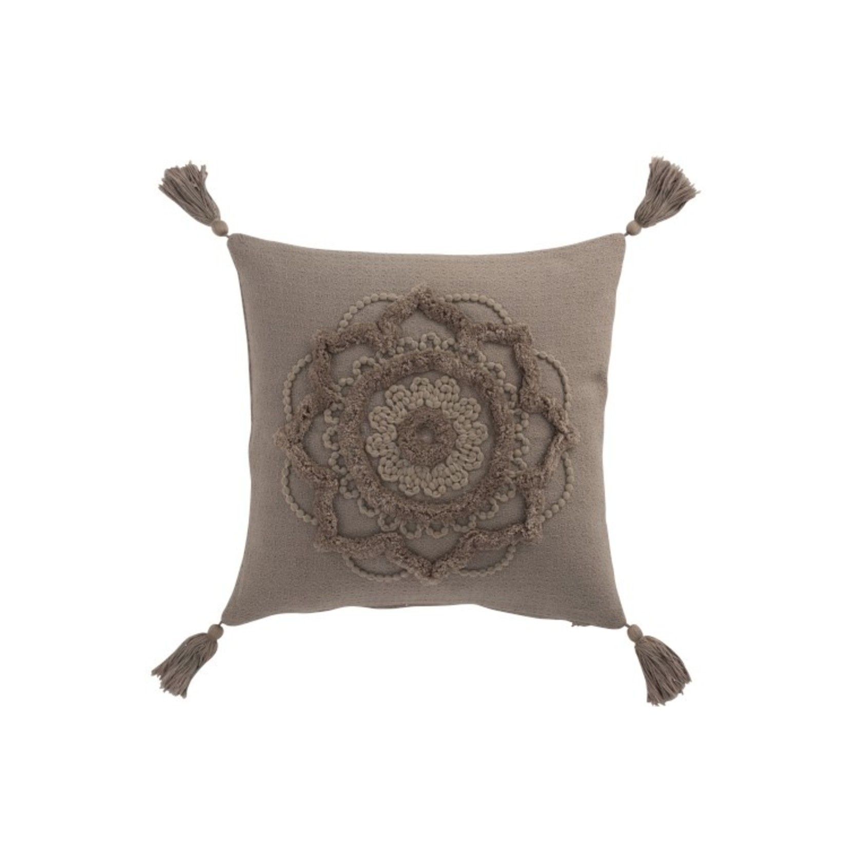 J-Line Cushion Square Cotton Flower Tassels - Taupe