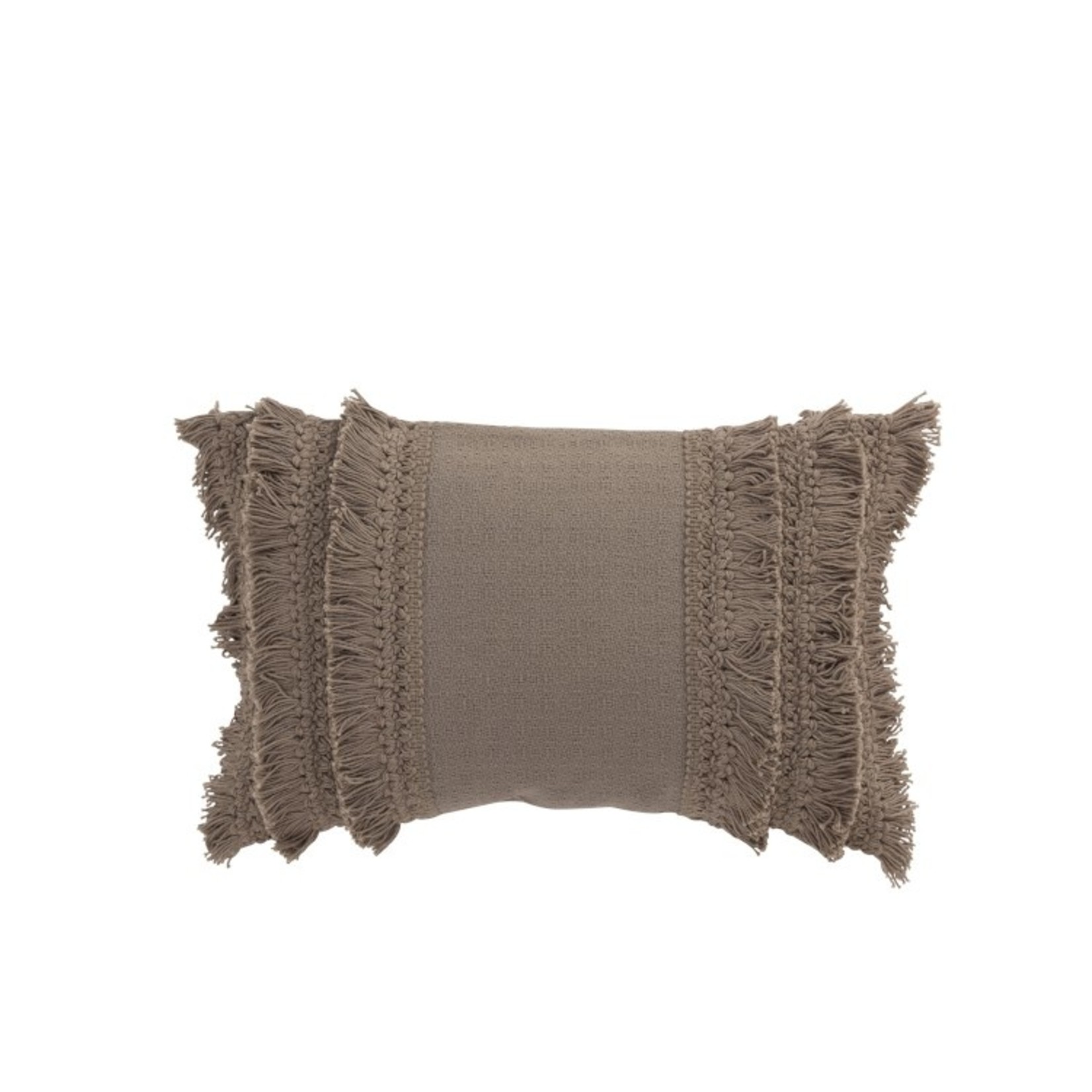 J-Line Cushion Rectangle Cotton Fringes - Taupe